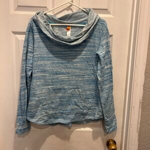 Lucy Blue Heathered Cowl Neck Long Sleeve Activewear Top Women's Sz L Athleisure